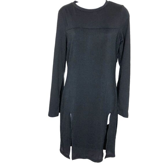 SHEIN Curve Long Sleeve Bodycon Slit Dress Size 6 Black - Picture 1 of 9